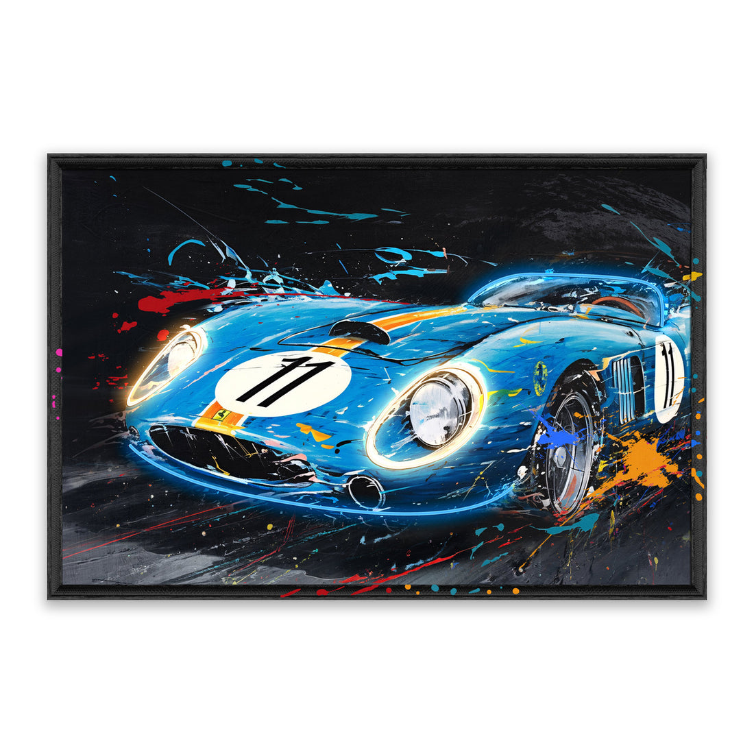 Full Throttle LED Wall Art – Classic Blue Race Car Canvas (93x63cm)