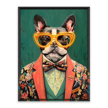 Gentleman Bulldog LED Wall Art – Floral Suit Canvas (63x83cm)