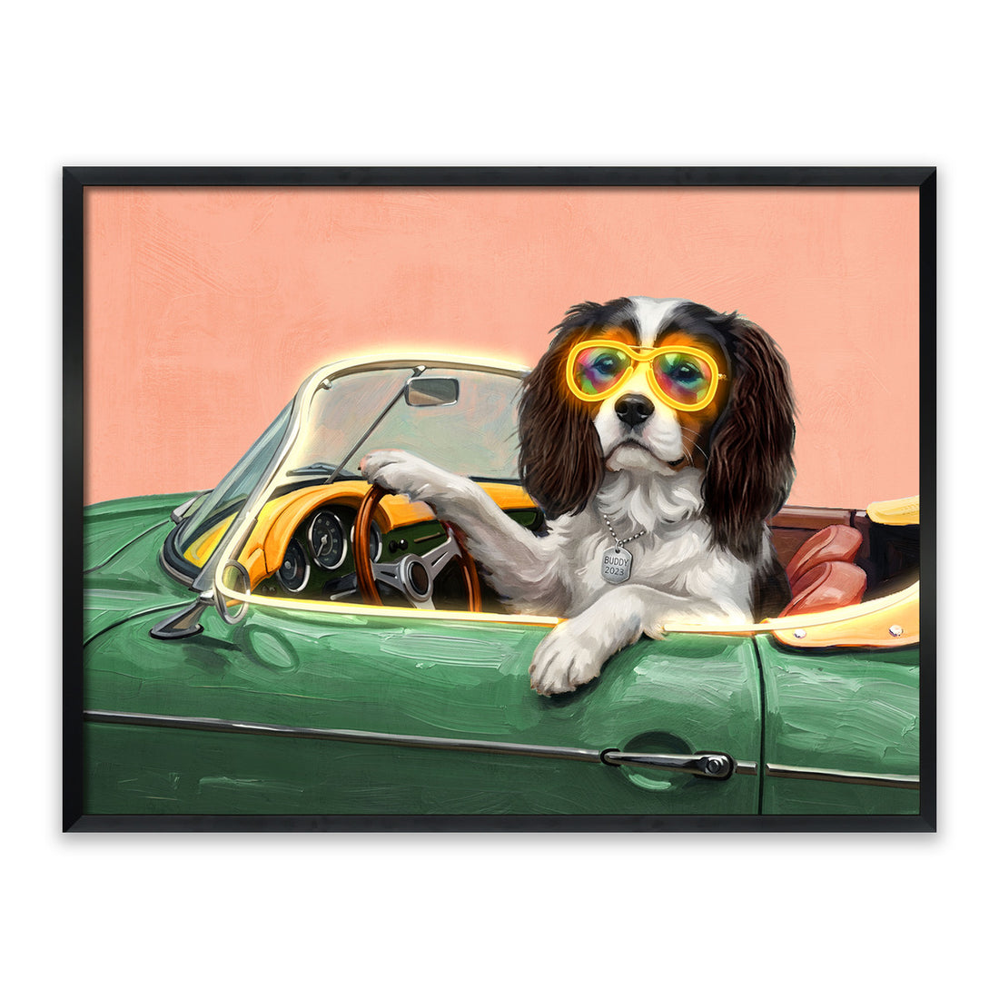 Golden Drive LED Wall Art – Stylish Spaniel Convertible Canvas (83x63cm)
