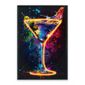 Golden Pour LED Wall Art – Neon Martini Glass Canvas (63x93cm)
