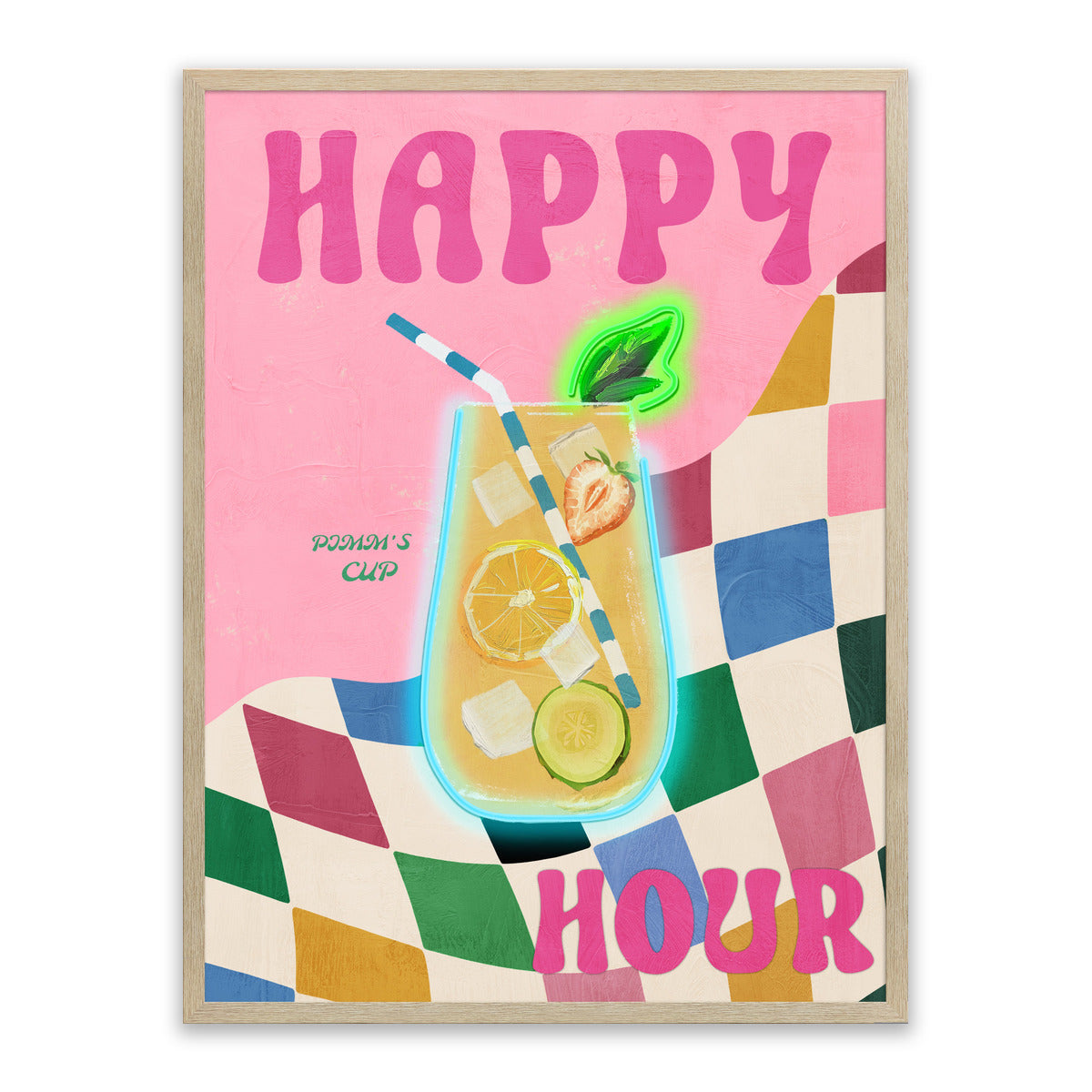Happy Hour LED Wall Art – Neon Fruit Cocktail Canvas (63x83cm)