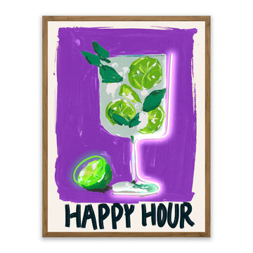 Happy Hour LED Wall Art – Neon Lime Cocktail Canvas (63x83cm)