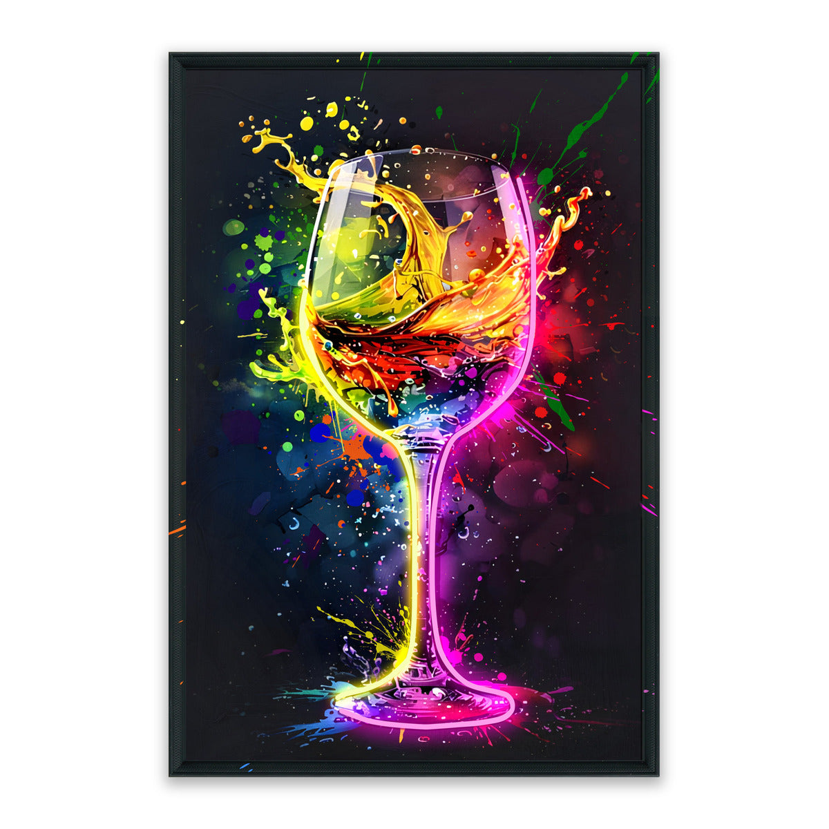 Liquid Colour LED Wall Art – Neon Wine Glass Canvas (63x93cm)
