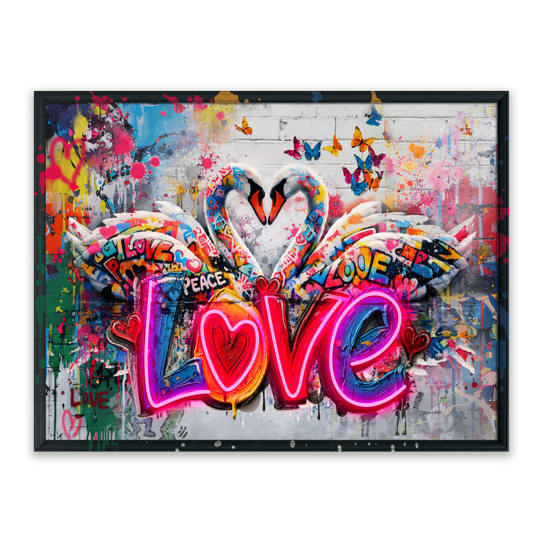 Love Swans LED Wall Art – Neon Heart Canvas (83x63cm)