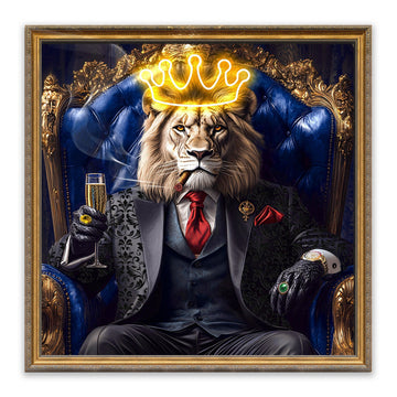 Majestic Lion King LED Wall Art – Gold Crown Canvas (100x100cm)