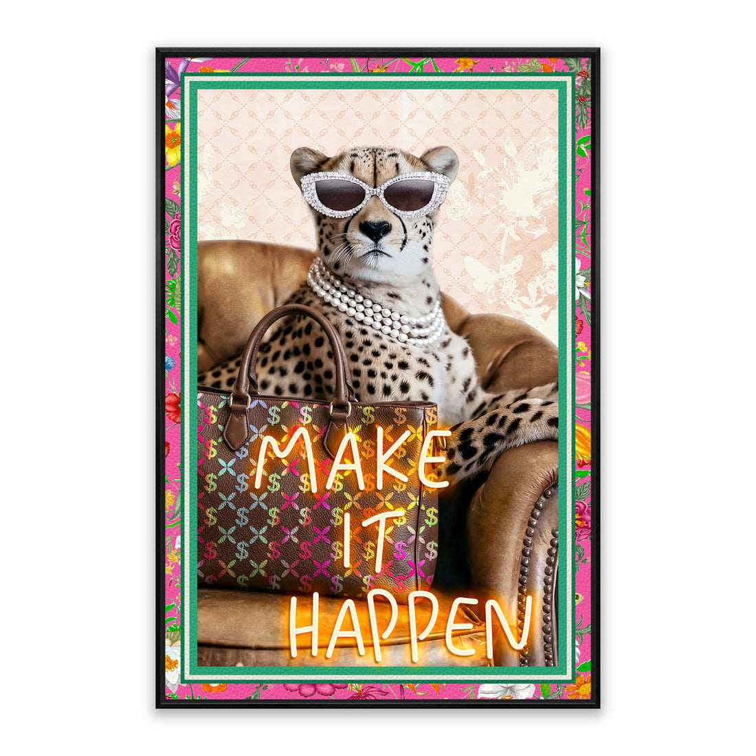 Make It Happen LED Wall Art – Neon Cheetah Canvas (61.6x91.6cm)