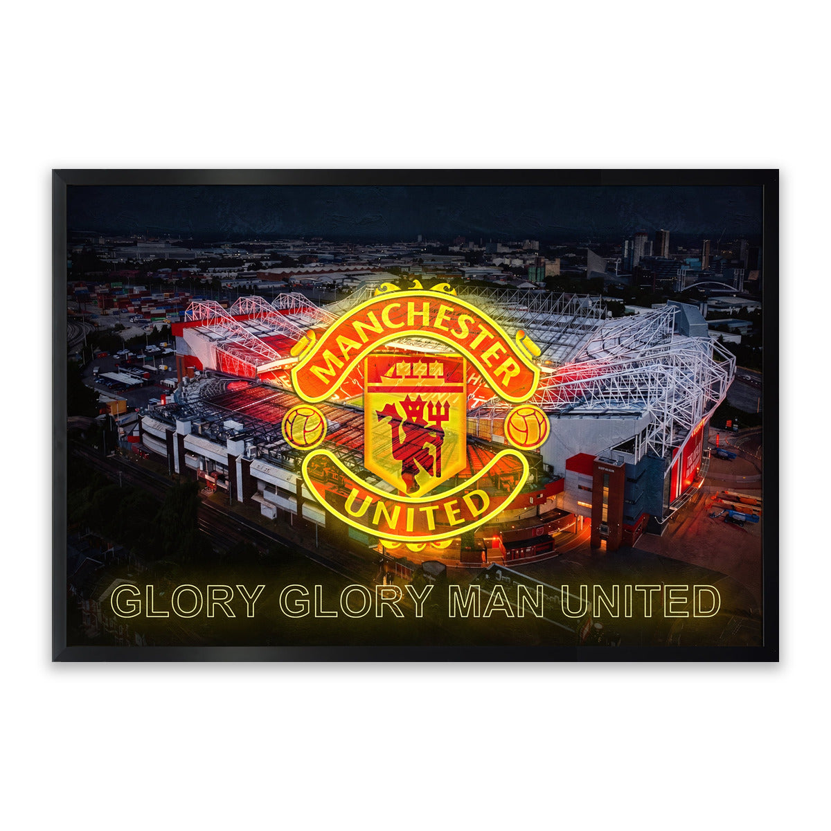 Manchester United LED Wall Art – Old Trafford & Club Crest Canvas (93x63cm)