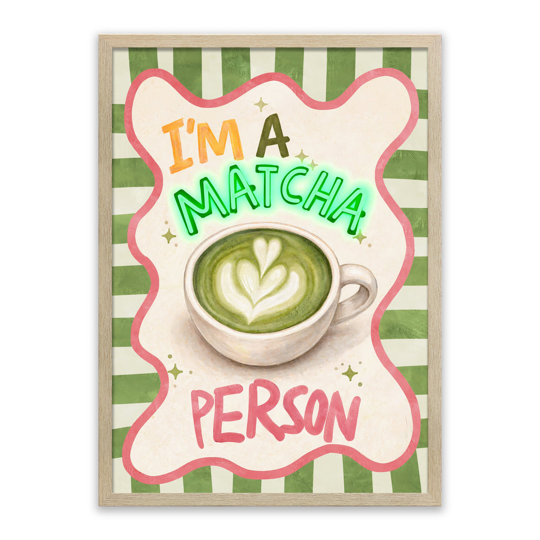 Matcha Person LED Wall Art – Neon Green Tea Canvas (53x73cm)