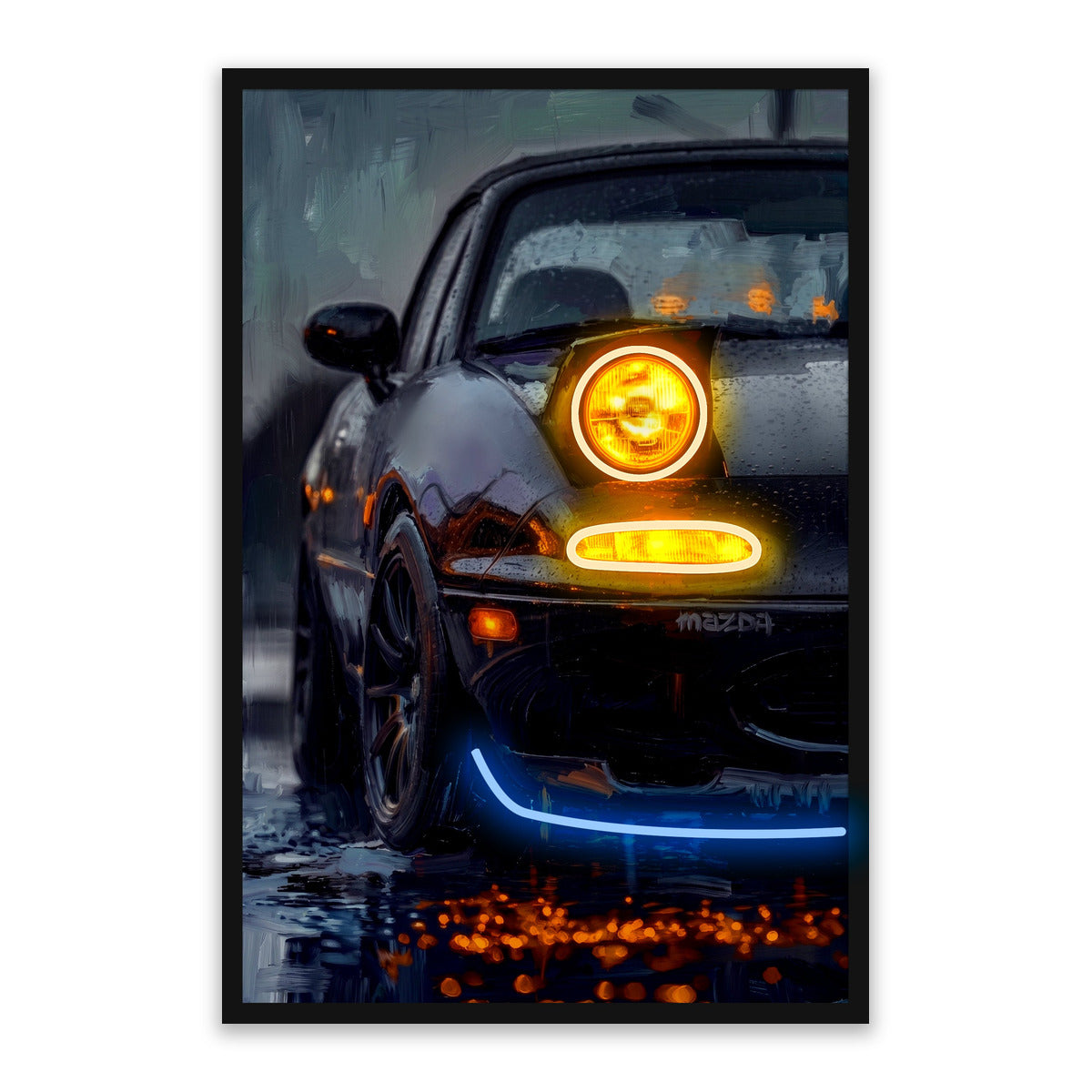 Midnight Roadster LED Wall Art – Black Mazda MX-5 Canvas (63x93cm)