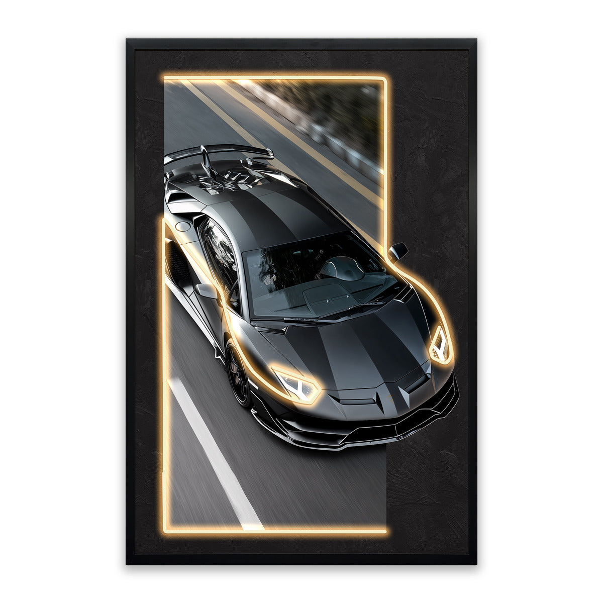 Midnight Velocity LED Wall Art – Black Supercar Canvas (63x93cm)