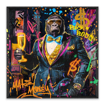 Money Boss Gorilla LED Wall Art – Neon Street Canvas (83x83cm)