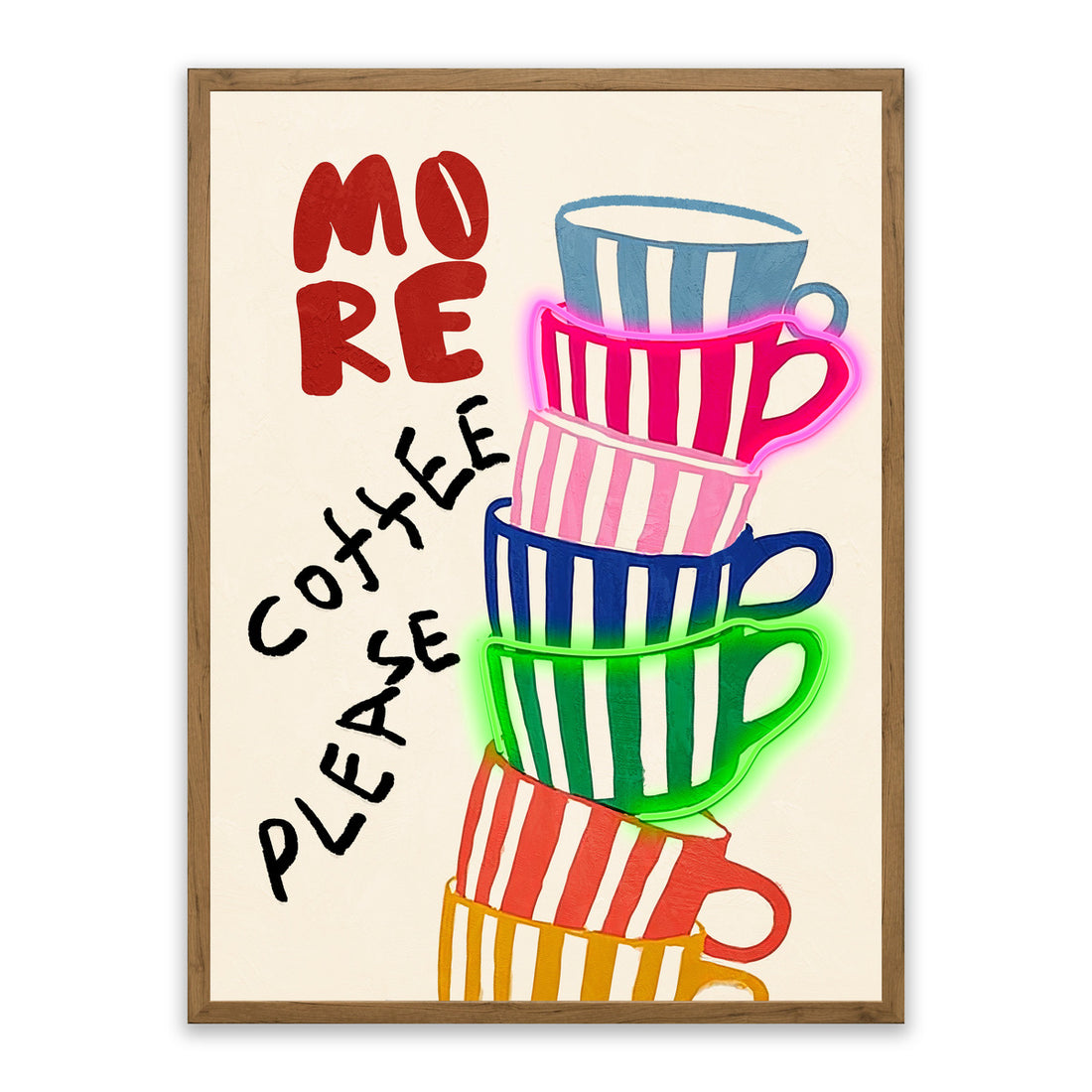 More Coffee Please LED Wall Art – Neon Stacked Cups Canvas (63x83cm)