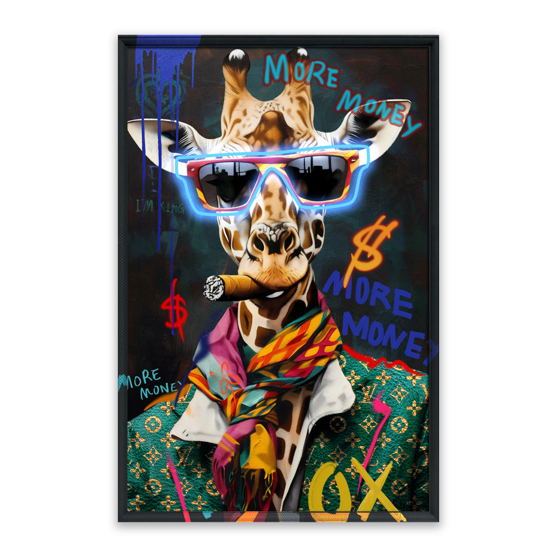 More Money LED Wall Art – Cool Giraffe Canvas (63x93cm)