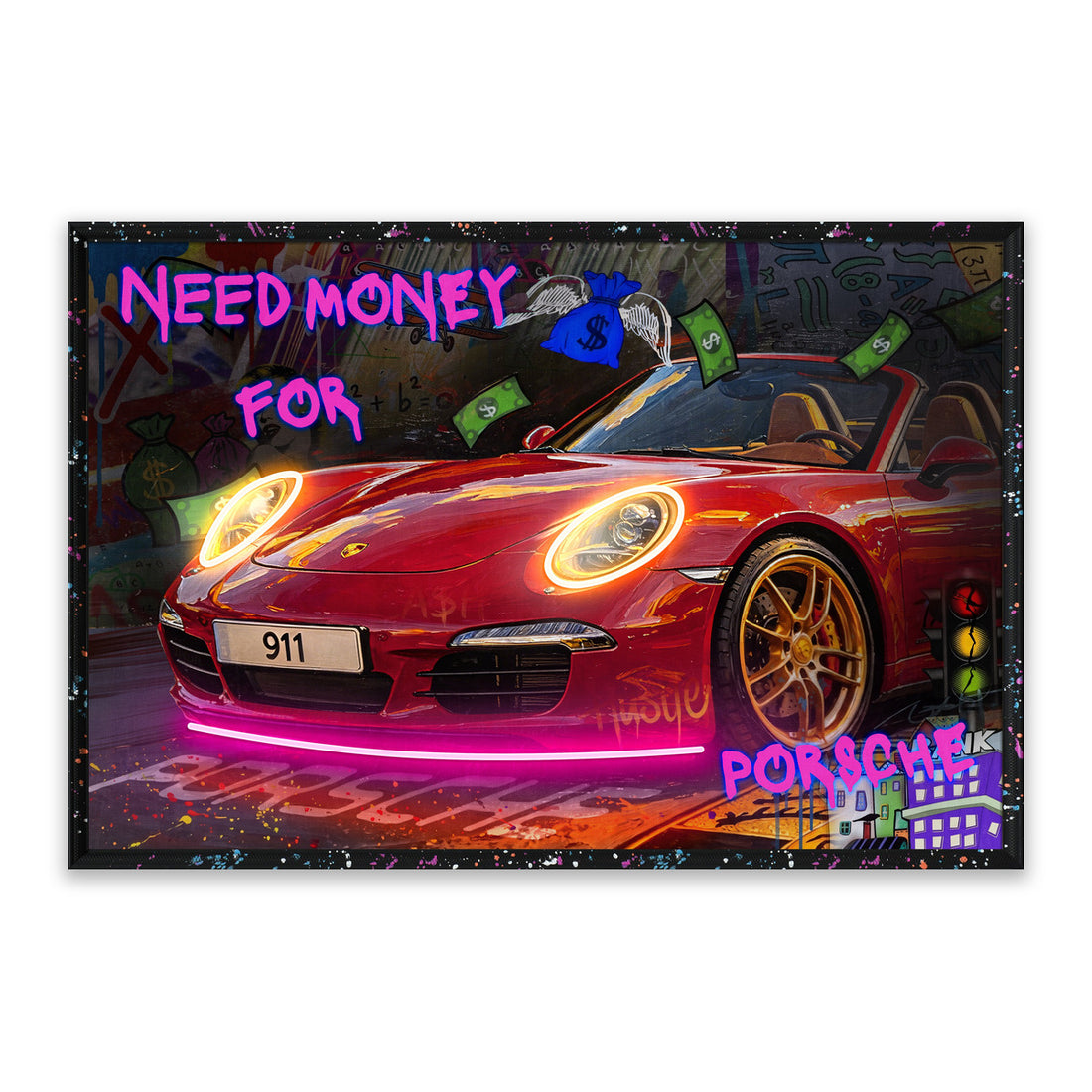 Need Money for Porsche LED Wall Art – Red 911 Sports Car Canvas (93x63cm)
