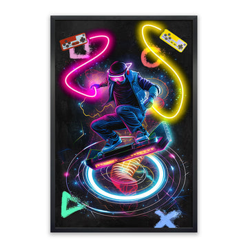 Neon Gamer LED Wall Art – VR Hoverboard Canvas (63x93cm)
