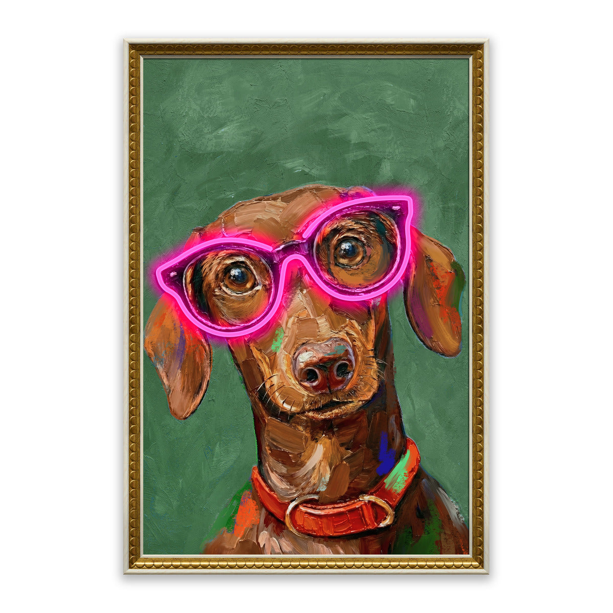 Neon Glasses Dog LED Wall Art – Pink Shades Canvas (43x63cm)