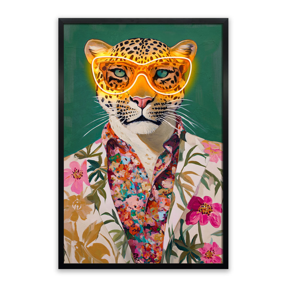Neon Jungle Leopard LED Wall Art – LED Animal Canvas (63x93cm)