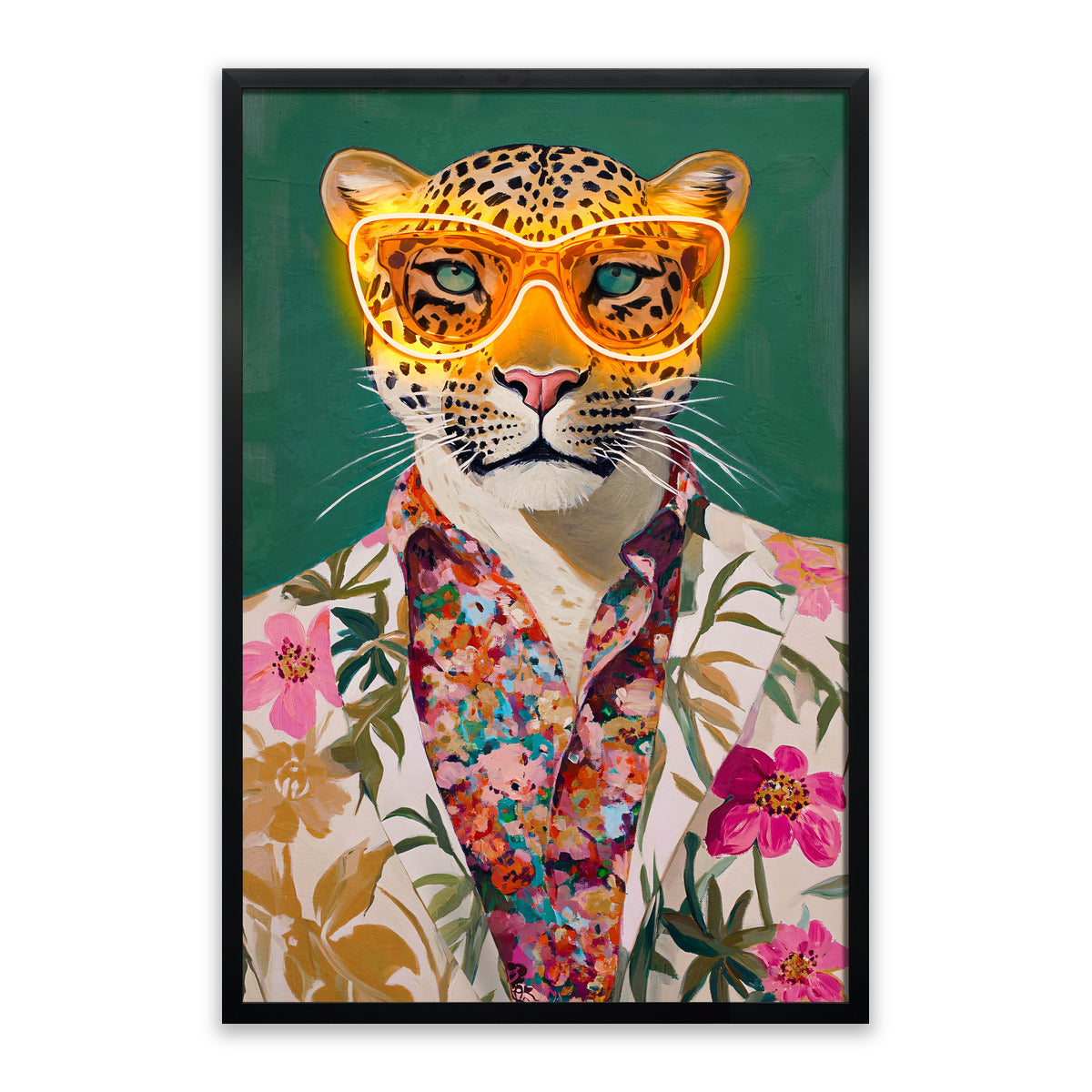 Neon Jungle Leopard LED Wall Art – LED Animal Canvas (63x93cm)