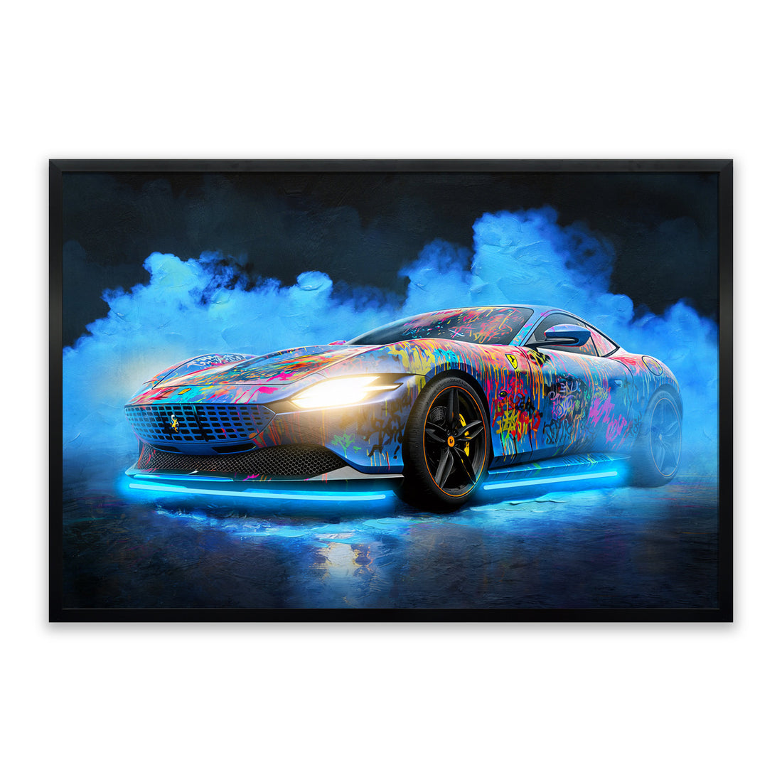 Neon Street Racer LED Wall Art – Graffiti Supercar Canvas (93x63cm)