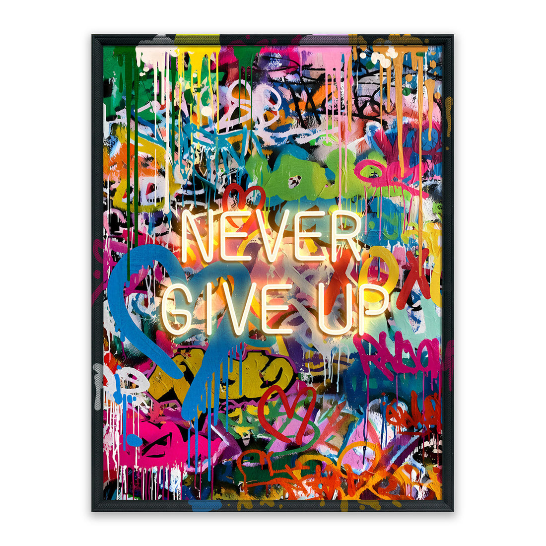 Never Give Up LED Wall Art – Neon Graffiti Canvas (63x83cm)