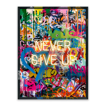 Never Give Up LED Wall Art – Neon Graffiti Canvas (63x83cm)