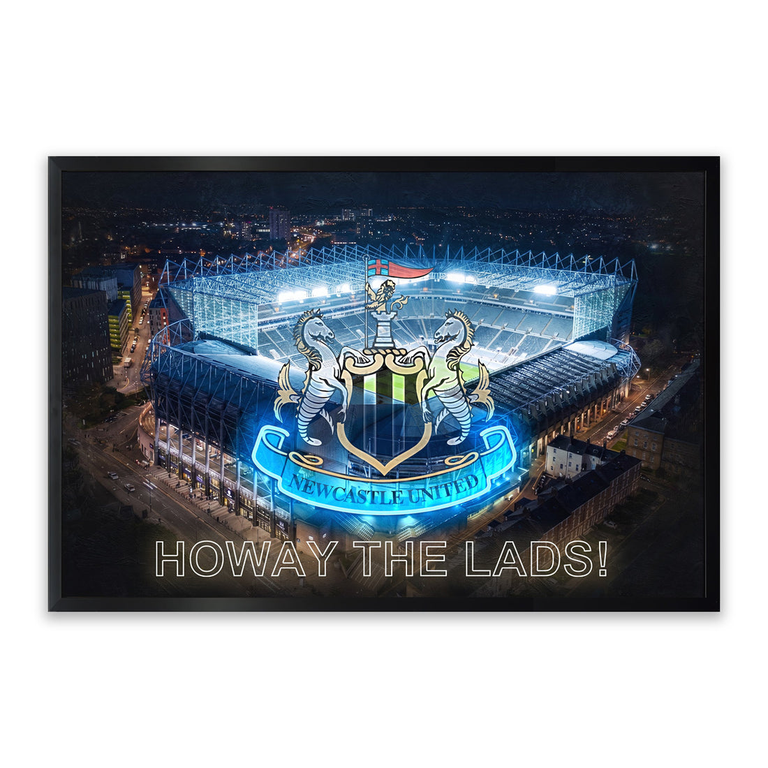 Newcastle United LED Wall Art – Stadium & Club Crest Canvas (93x63cm)