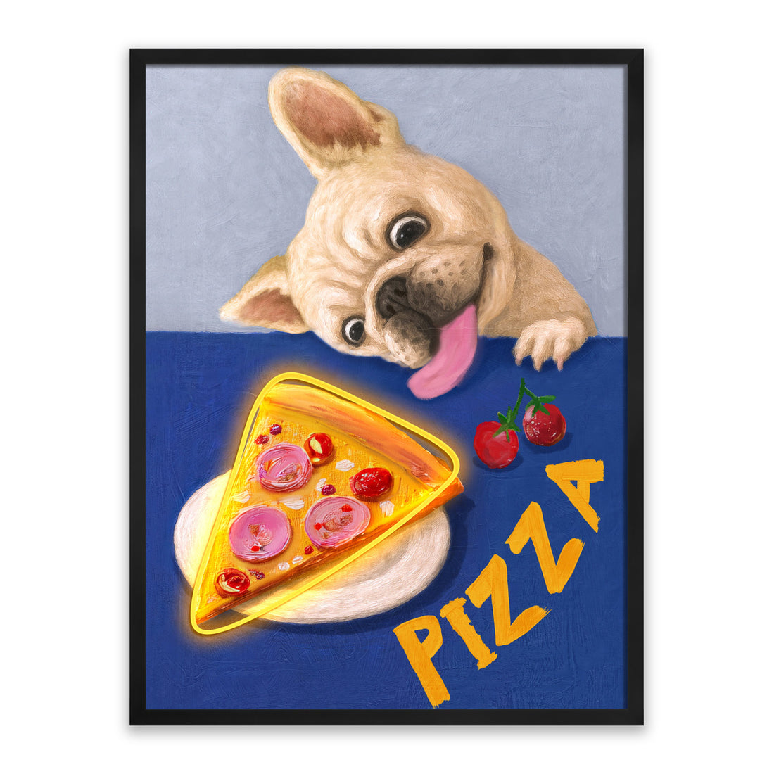 Pizza Please LED Wall Art – Hungry French Bulldog Canvas (63x83cm)
