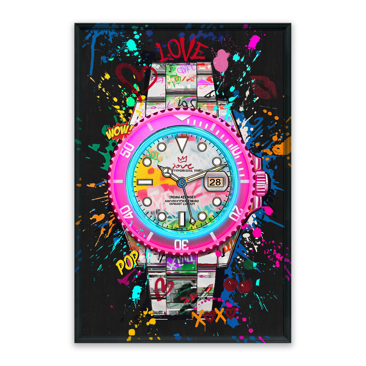 Pop Love LED Wall Art – Neon Watch Canvas (63x93cm)