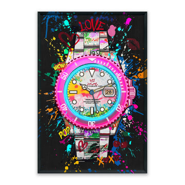 Pop Love LED Wall Art – Neon Watch Canvas (63x93cm)