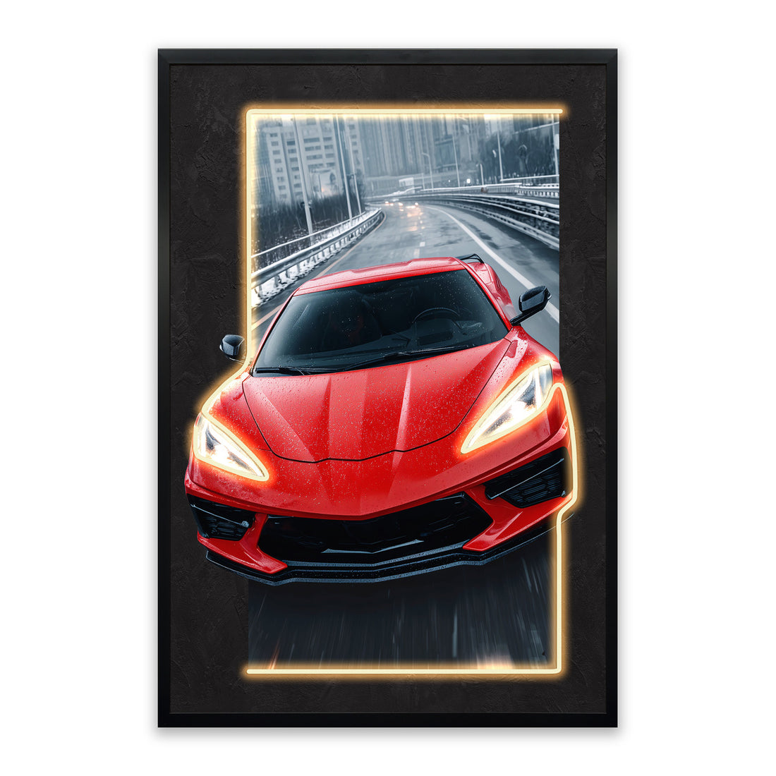 Redline Rush LED Wall Art – Red Supercar Canvas (63x93cm)