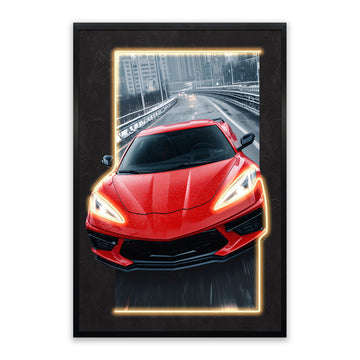 Redline Rush LED Wall Art – Red Supercar Canvas (63x93cm)