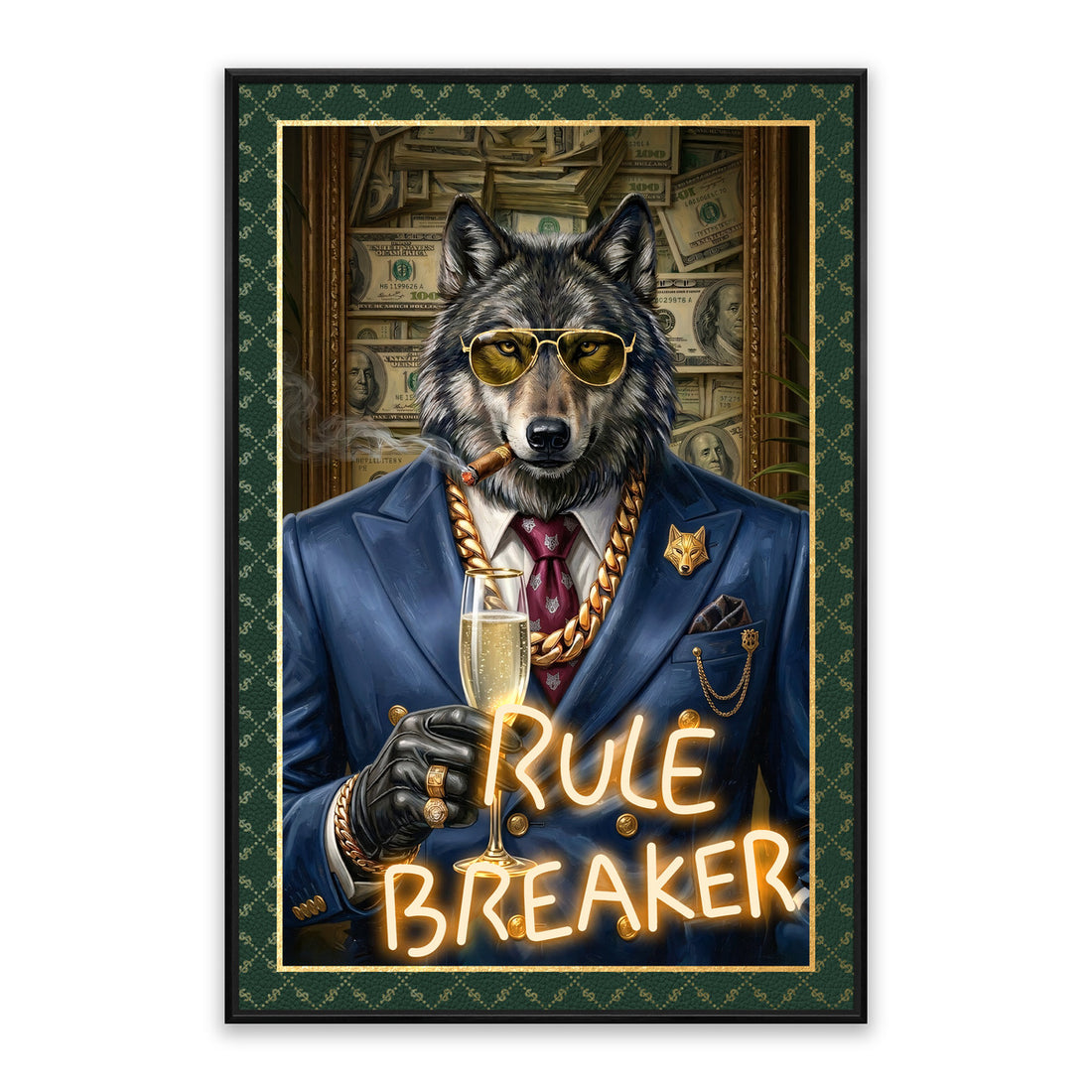 Rule Breaker LED Wall Art – Neon Wolf Canvas (61.6x91.6cm)