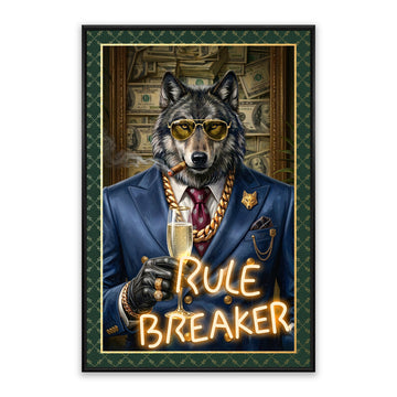 Rule Breaker LED Wall Art – Neon Wolf Canvas (61.6x91.6cm)