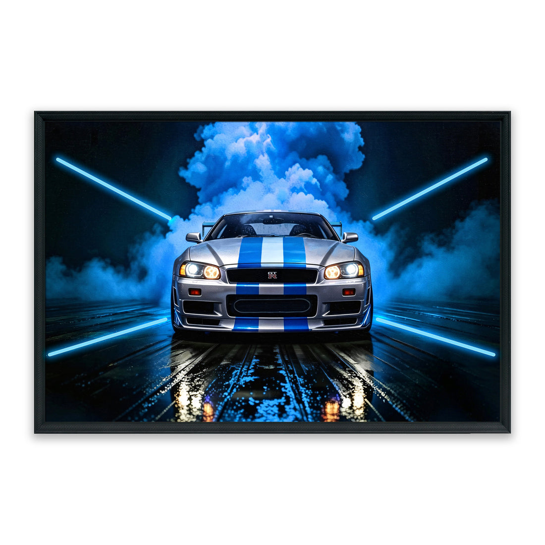 Skyline Legend LED Wall Art – Silver R34 GT-R Canvas (93x63cm)