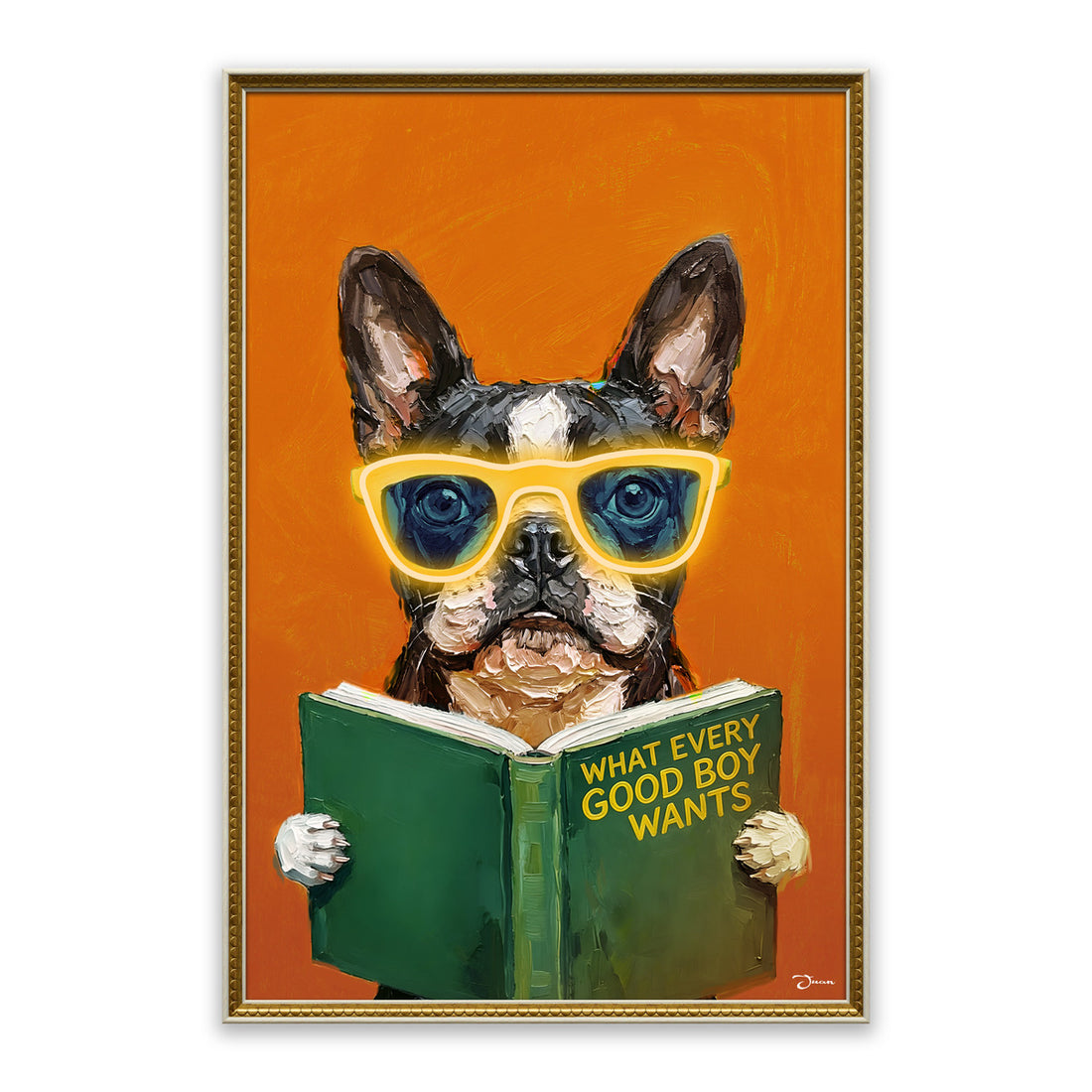 Smart French Bulldog LED Wall Art – Neon Glasses Canvas (63x93cm)