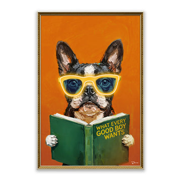 Smart French Bulldog LED Wall Art – Neon Glasses Canvas (63x93cm)