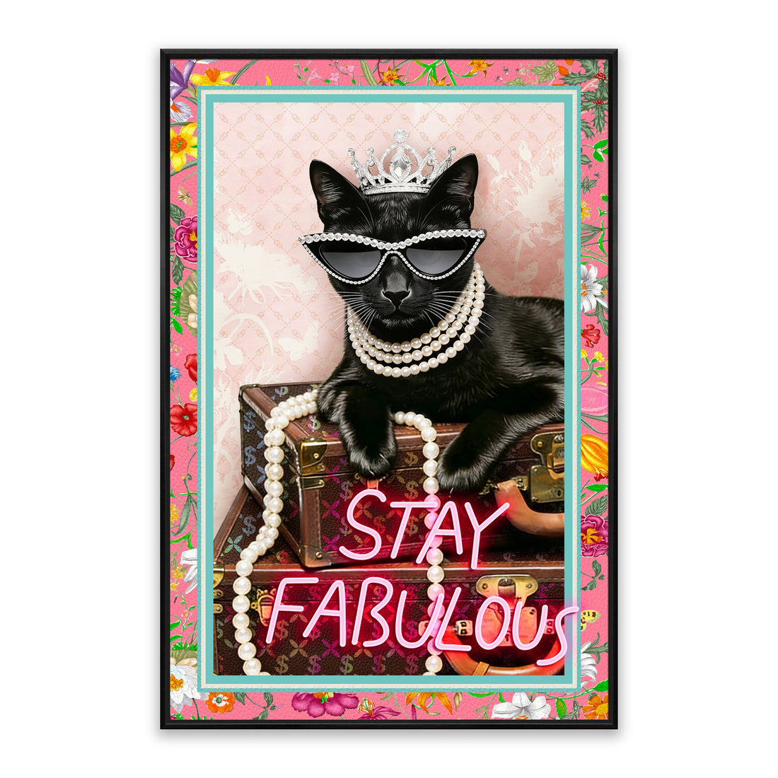 Stay Fabulous LED Wall Art – Neon Glam Cat Canvas (61.6x91.6cm)