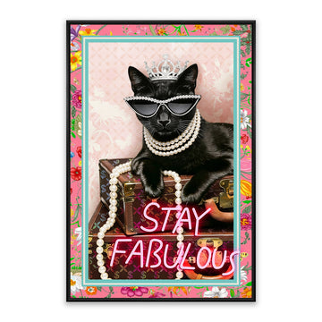 Stay Fabulous LED Wall Art – Neon Glam Cat Canvas (61.6x91.6cm)