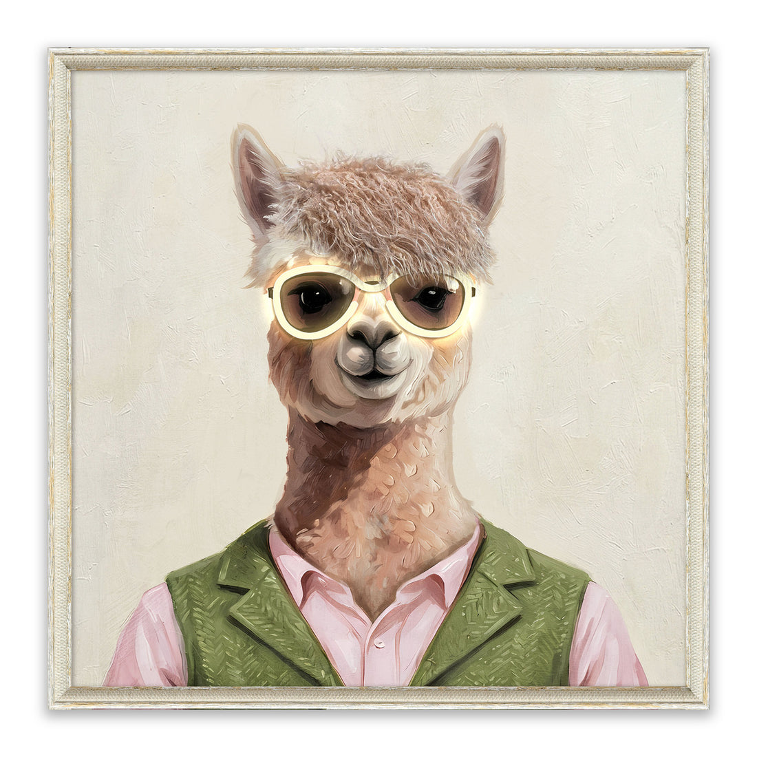 Stylish Llama LED Wall Art – Neon Glasses Canvas (63x63cm)