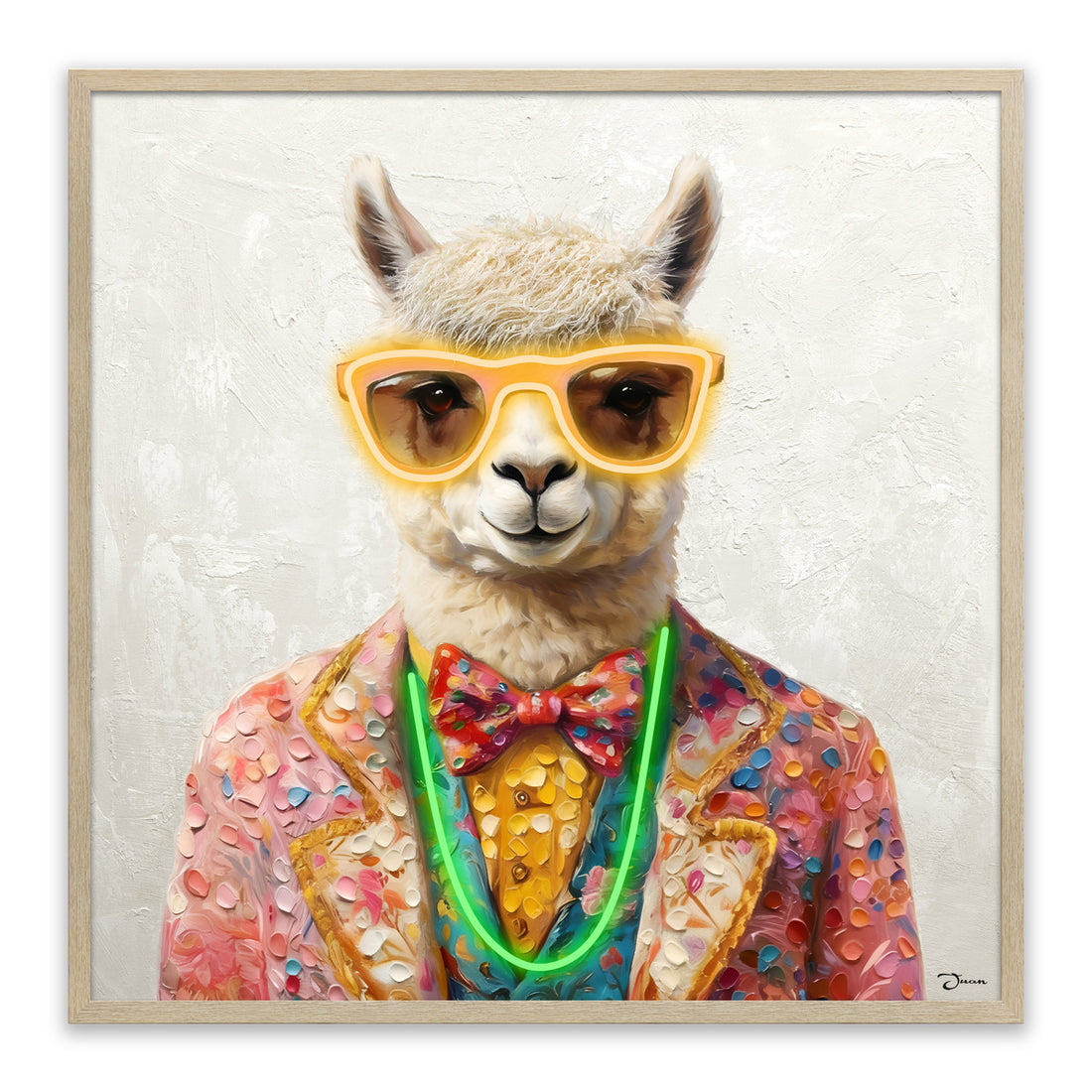 Stylish Llama LED Wall Art – Neon Glasses Canvas (83x83cm)