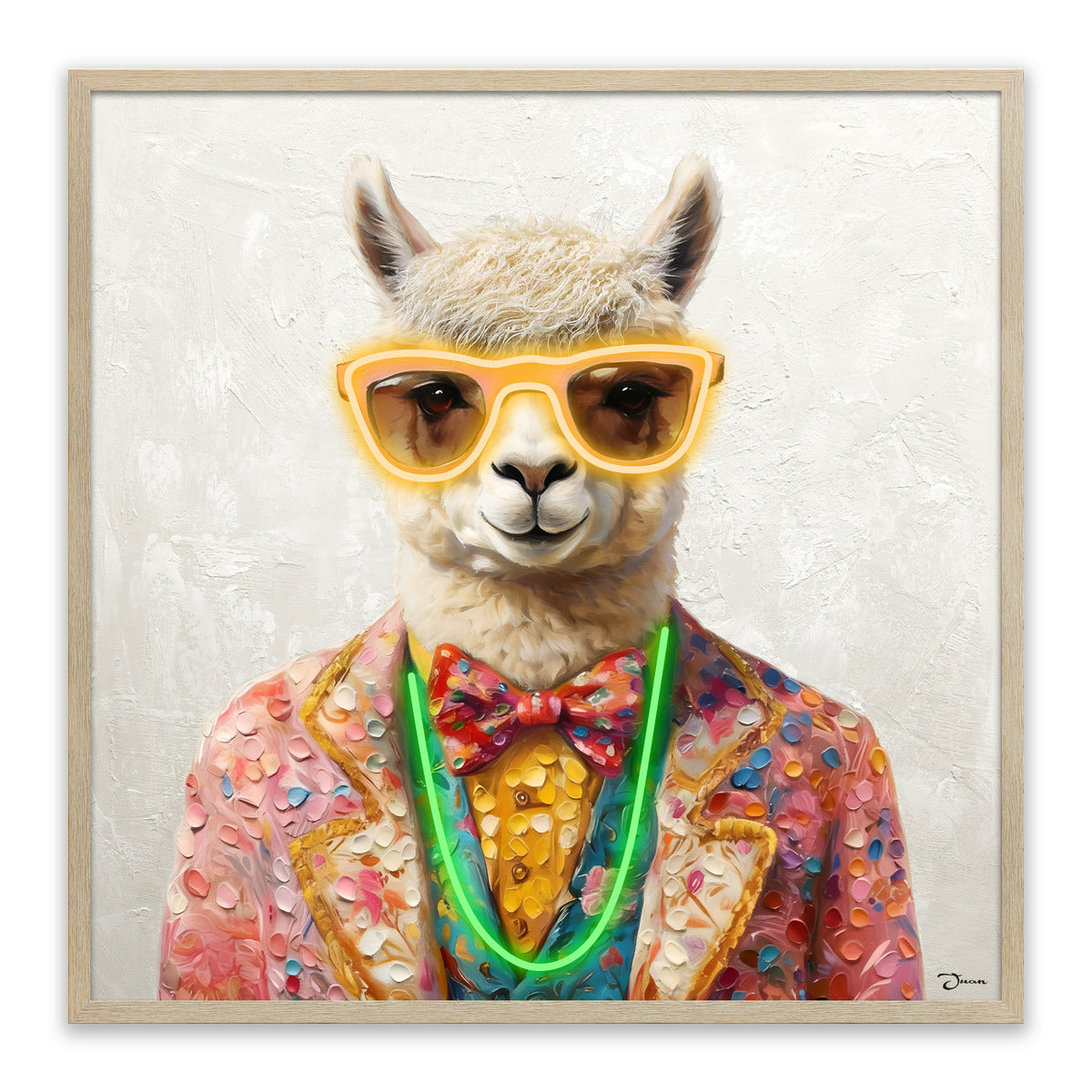 Stylish Llama LED Wall Art – Neon Glasses Canvas (83x83cm)