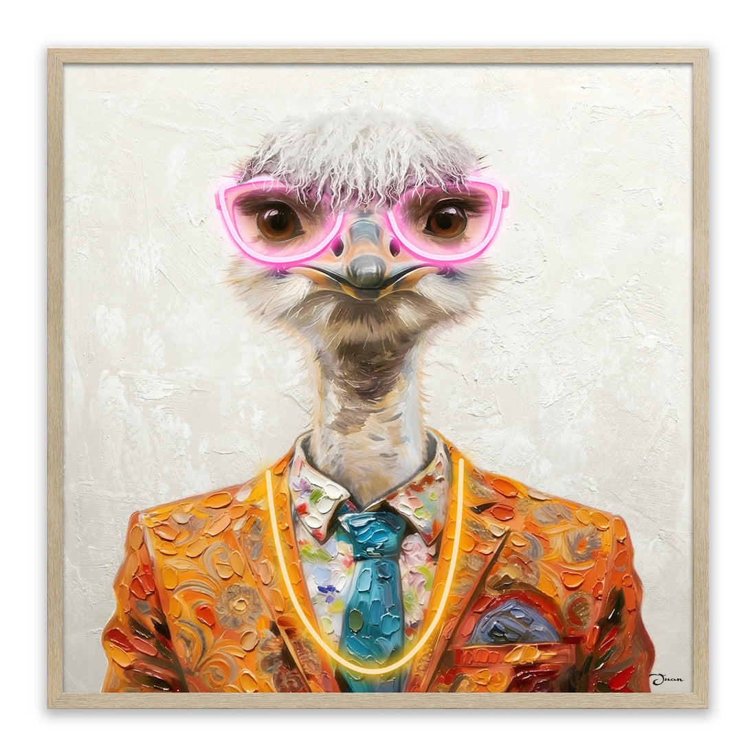 Stylish Ostrich LED Wall Art – Neon Glasses Canvas (83x83cm)