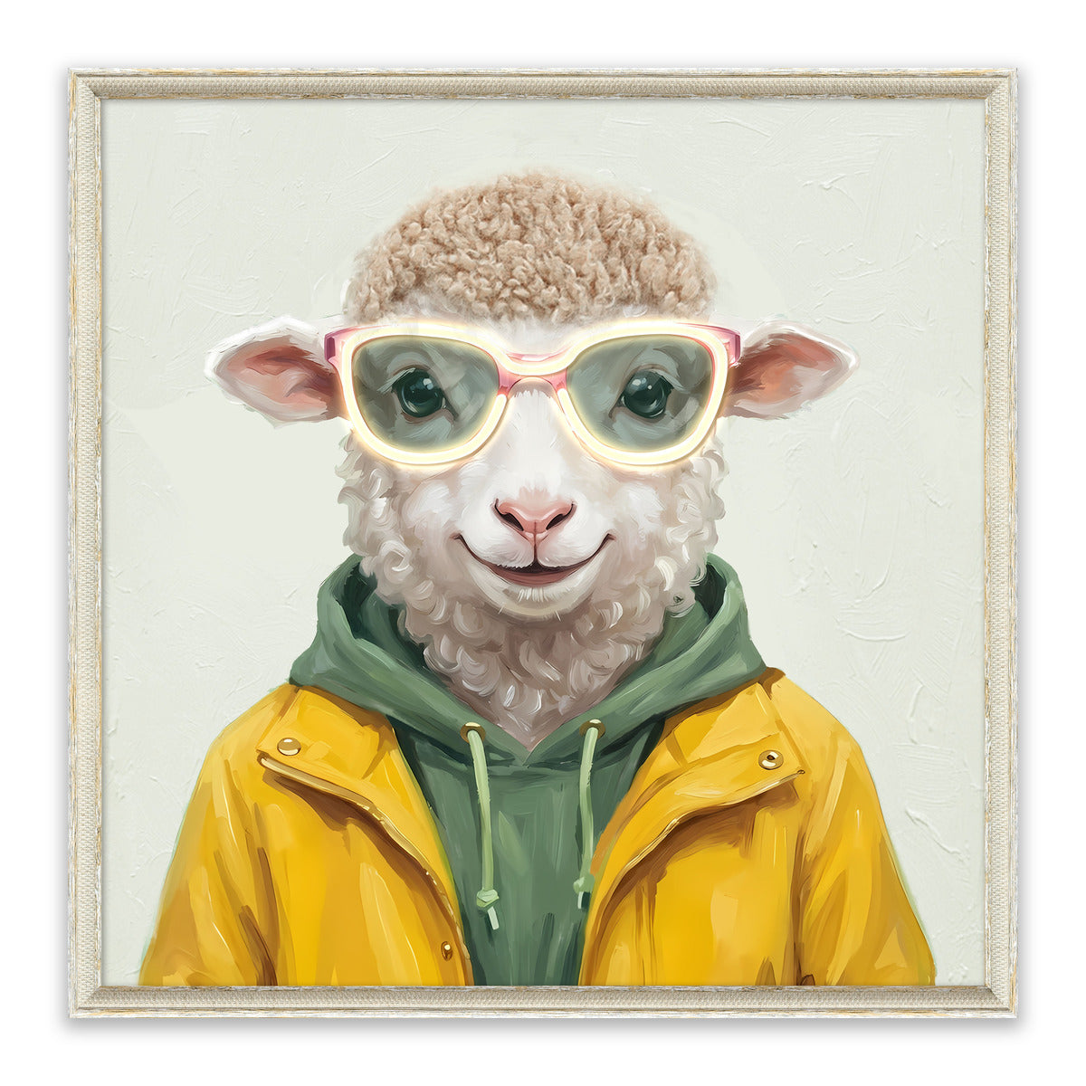 Stylish Sheep LED Wall Art – Neon Glasses Canvas (63x63cm)