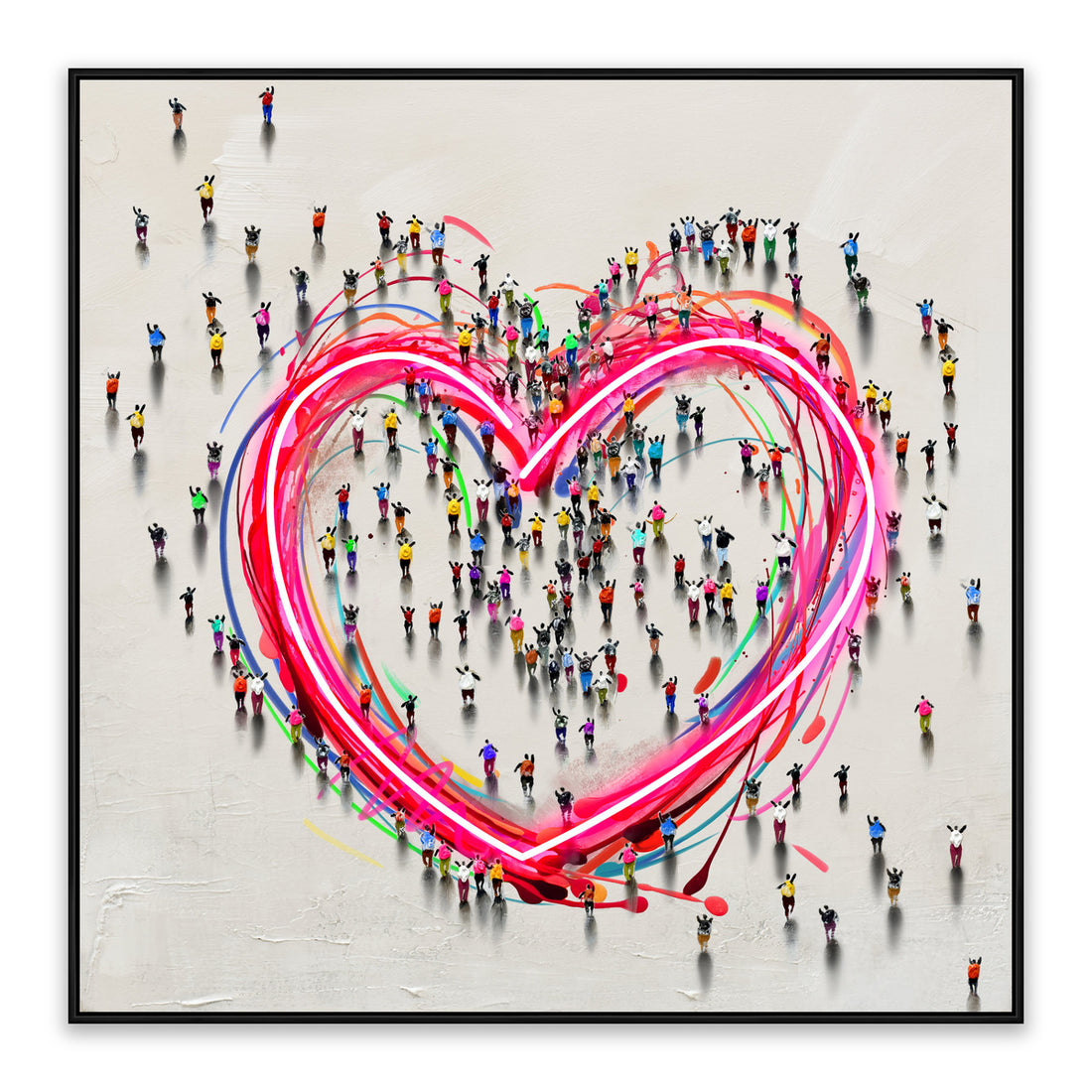 Together in Love LED Wall Art – Neon Heart Crowd Canvas (83x83cm)