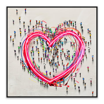 Together in Love LED Wall Art – Neon Heart Crowd Canvas (83x83cm)