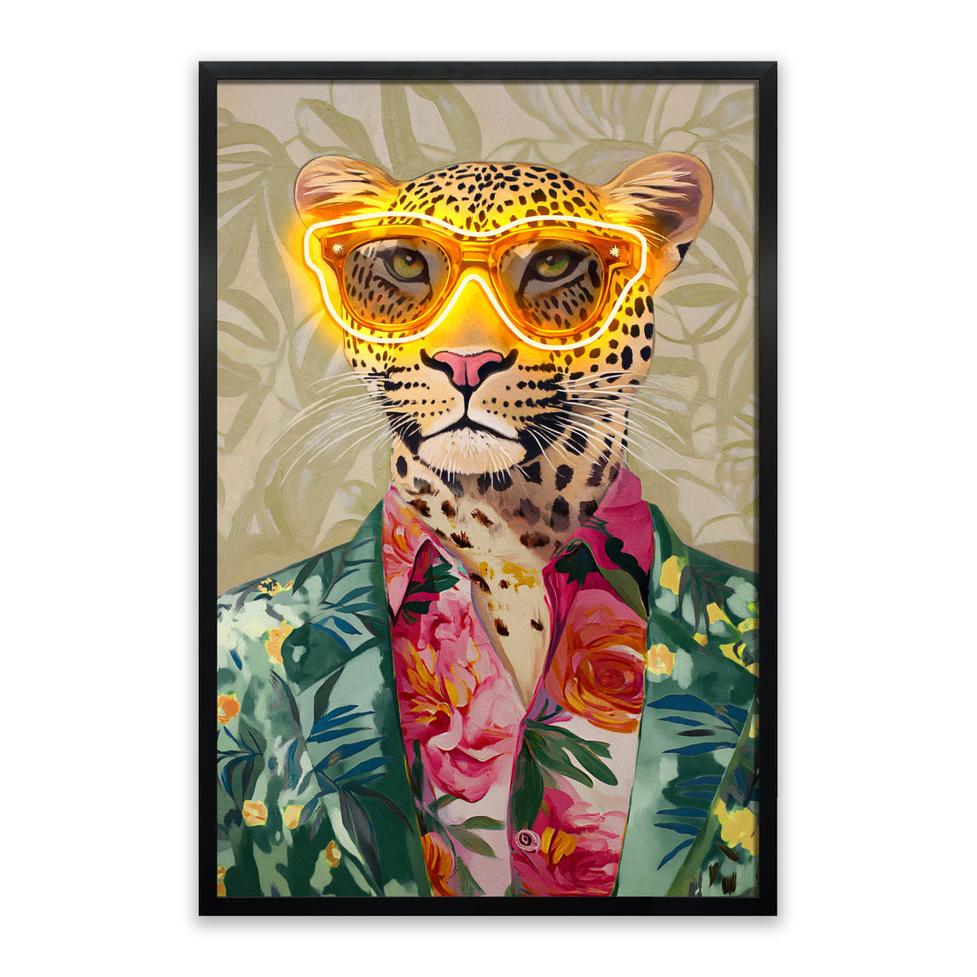 Tropical Vibes Leopard LED Wall Art – Neon Animal Canvas (63x93cm)