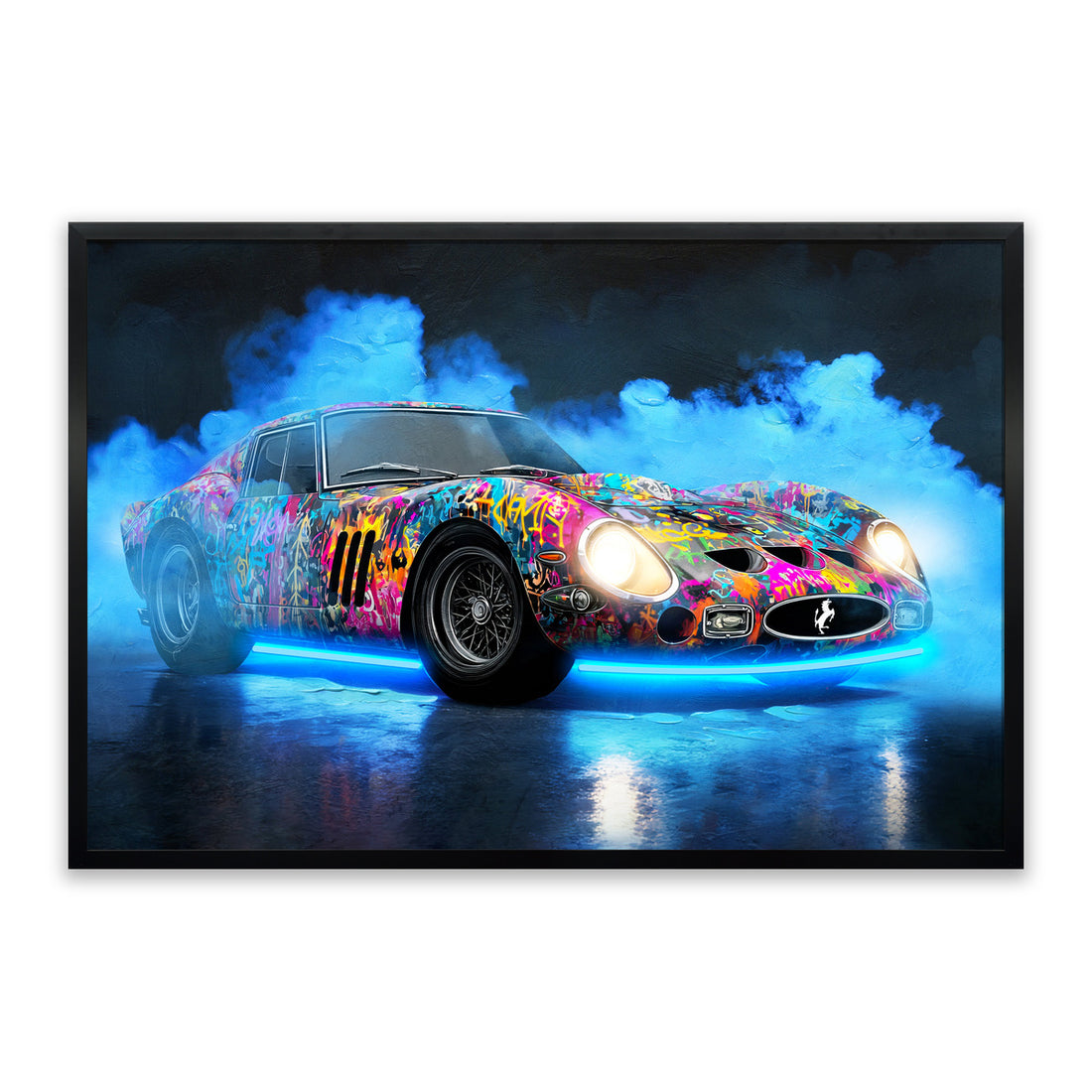 Urban Racing Legend LED Wall Art – Graffiti Classic Car Canvas (93x63cm)